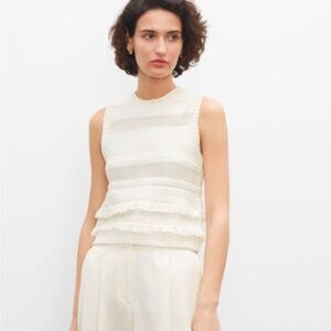 NWT. Club Monaco Crochet Fringe Tank Sleeveless Sweater in Winter White size XL